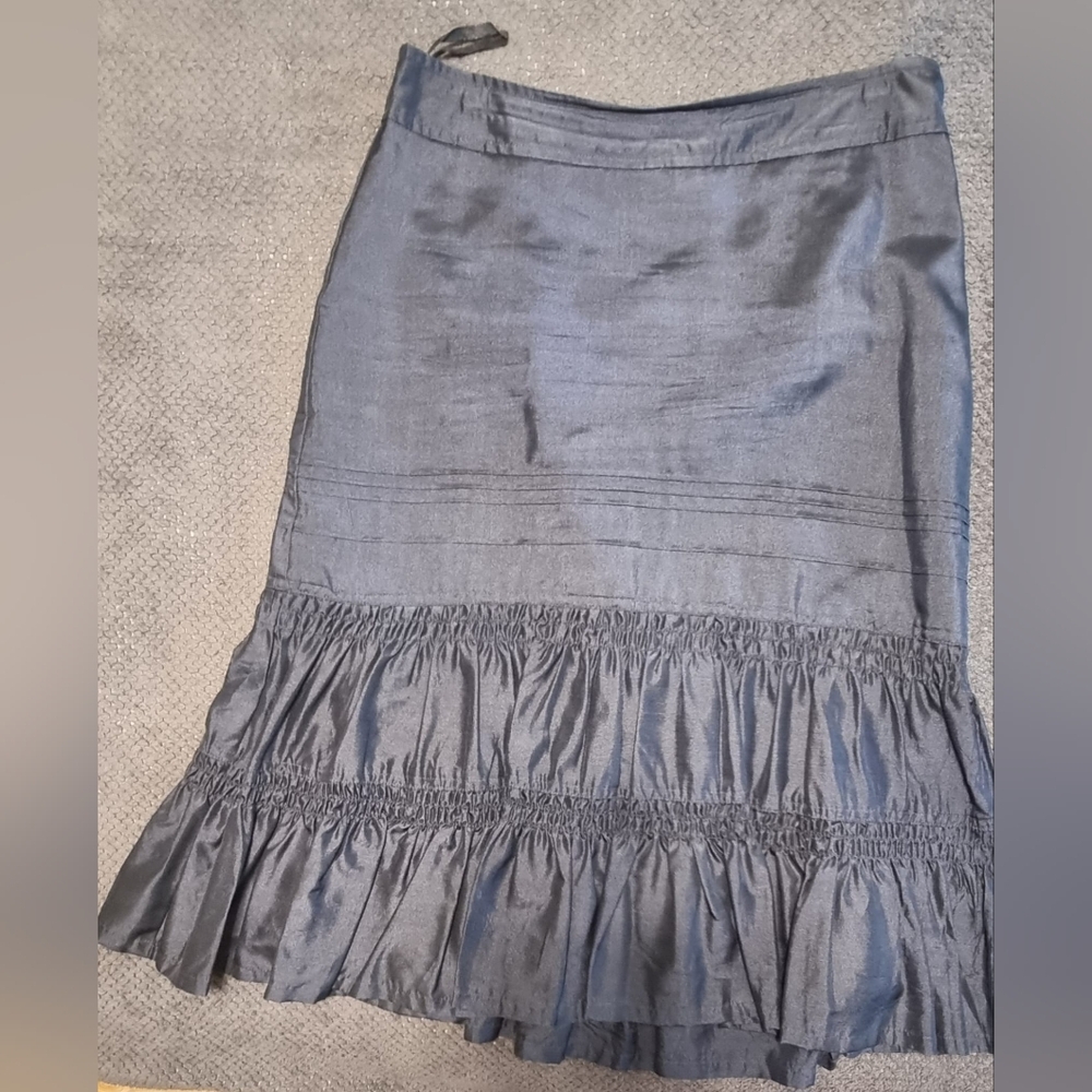 Banana Republic SILK DARK navy Ruffled Midi Skirt